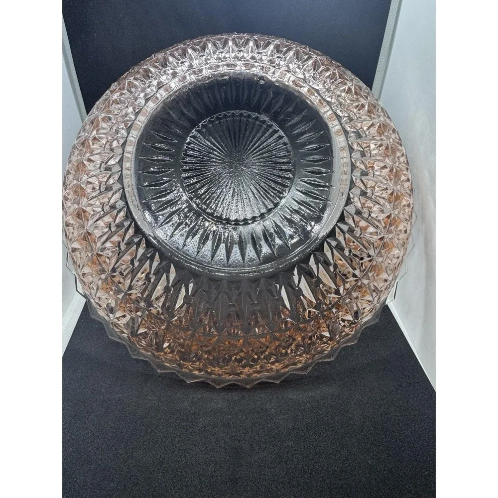 Jeannette Pink Depression Glass Serving Bowl Geometric Diamond Cut 8 5/8